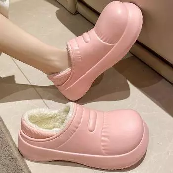 Зимние хлопковые тапочки женские домашние мягкие толстые каблуки нескользящие водонепроницаемые теплые плюшевые тапочки для дома хлопковые тапочки 36-37