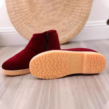 Зимние хлопковые тапочки женские сумки и хлопковые мужские бархатные нескользящие теплые с толстой подошвой для домашнего использования в помещении для пожилых людей 36 (for size 35 feet) красный