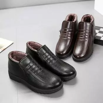 Зимние хлопковые туфли мужские водонепроницаемые мужские повседневные кожаные туфли фланелевые высокие слипоны мужские резиновые теплые повседневные туфли для мужчин 38 коричневый