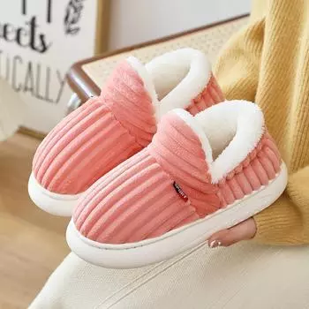 «Зимние хлопковые туфли на каблуке Cross-Border с толстой подошвой и плюшем для использования в помещении — теплые для женщин и мужчин» 38-39 (Size Small) розовый