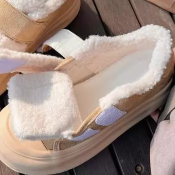 Зимние хлопковые туфли женские бархатные утолщенные туфли женские 2025 новые популярные теплые туфли на липучках туфли на толстой подошве 35 хаки