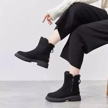 Зимние хлопковые туфли, женские модные плюшевые ботинки, большие размеры, повседневные, средние, теплые ботинки, американские удобные хлопковые ботинки 35 бежевый