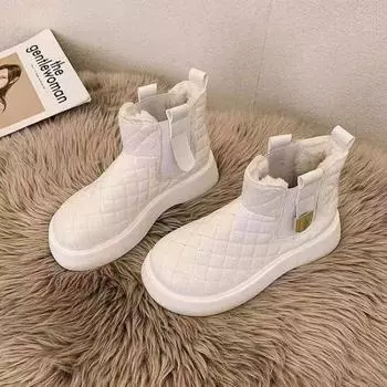 Зимние и флисовые зимние ботинки женские на платформе теплые и толстые осенние и зимние меховые ботильоны 35 чёрный