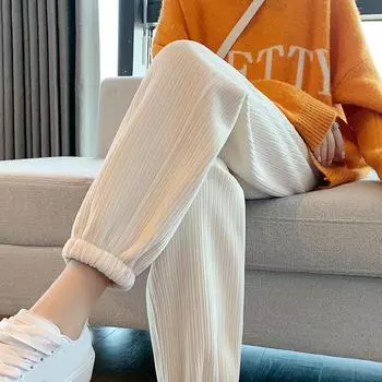 Зимние и осенние женские теплые толстые кашемировые вельветовые брюки женские повседневные спортивные брюки свободные длинные брюки-шаровары джоггеры женские теплые брюки с высокой талией и карманами XXL чёрный