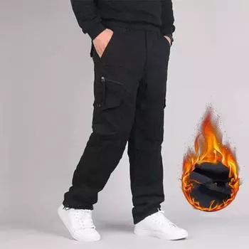 Зимние камуфляжные толстые теплые брюки-карго, мужские двухслойные повседневные хлопковые флисовые брюки Rip-Stop, военные армейские тактические брюки L зелёный