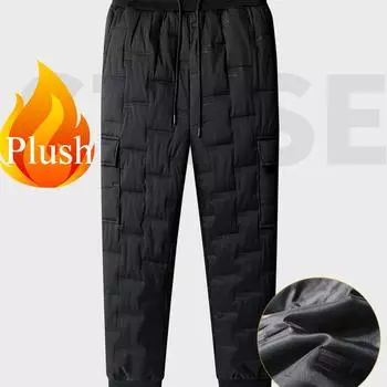 Зимние карманы на молнии из плотного флиса для мужчин, теплые брюки для бега, мужские водонепроницаемые термобрюки M