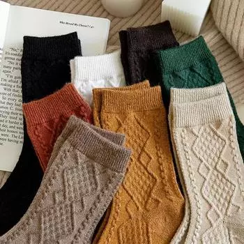 Зимние кашемировые шерстяные женские носки, однотонные длинные носки в японском стиле для женщин и девочек, теплая уличная одежда, носки для экипажа Free кофейный