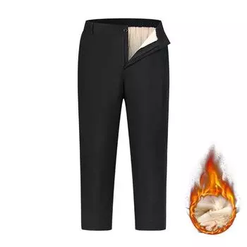 Зимние кашемировые термоштаны мужские деловые повседневные толстые водонепроницаемые ветрозащитные графеновые флисовые штаны до колена 5XL чёрный