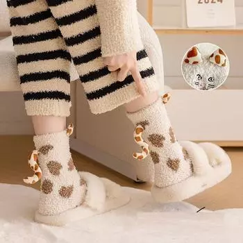 Зимние кавайные носки с рисунком из мультфильма для женщин, милые 3D-флисовые теплые утолщенные плюшевые носки с рисунком собачьей кошачьей лапки One size