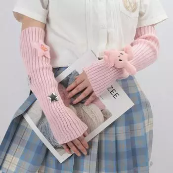 Зимние кавайные рукава для женщин, утолщенные теплые вязаные рукава, длинные рукава, полупальцы, готические варежки без пальцев 40cm