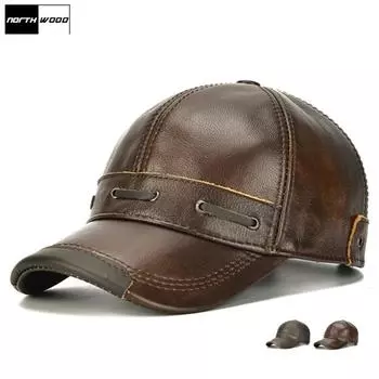 Зимние кепки NORTHWOOD из натуральной кожи, регулируемая мужская бейсболка, шапки из натуральной кожи, Snapback 55-60 cm коричневый