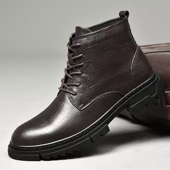 Зимние классические коричневые/черные высокие мужские ботинки на шнуровке для отдыха, универсальные повседневные мужские ботинки, нескользящие, трендовые, резиновые, мужские ботинки со средним верхом 36 чёрный