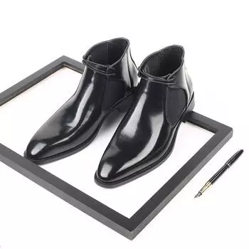 Зимние классические мужские ботильоны Ботинки челси с острым носком Мужские деловые ботинки Блестящие кожаные туфли Короткие деловые ботинки Бесплатная доставка 38 чёрный