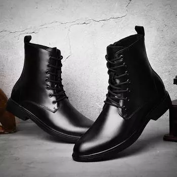 Зимние классические мужские ботинки из натуральной кожи, деловые короткие ботинки, мужские ботинки для важных случаев, теплые хлопковые ботинки 37 чёрный