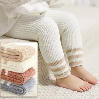 Зимние колготки для девочек, осенние детские термобелье для мальчиков, толстые полосатые штаны, детские теплые милые леггинсы из кораллового флиса, детские аксессуары S коричневый