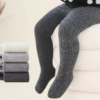 Зимние колготки и леггинсы для маленьких девочек, чулки в рубчик для девочек, теплые колготки из хлопка, плотные, осенний стиль S белый