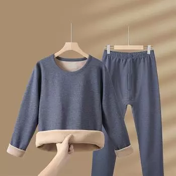 Зимние комплекты мужского термобелья больших размеров из бархата и длинных брюк, удобные, приятные для кожи, эластичные, утолщенные, теплые, из двух предметов XXXXL чёрный