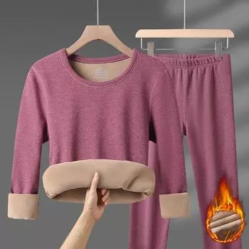 Зимние комплекты термобелья для мужчин и женщин, бархатные топы + длинные брюки, удобные, приятные для кожи, эластичные, утолщенные, теплые, комплект из 2 предметов L