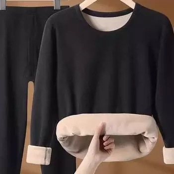 Зимние комплекты термобелья женские бархатные топы + длинные брюки удобные приятные для кожи эластичные утолщенные теплые комплекты из 2 предметов L чёрный