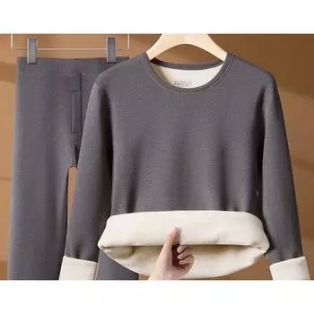 Зимние комплекты термобелья женские бархатные топы + длинные брюки удобные приятные для кожи эластичные утолщенные теплые комплекты из 2 предметов L чёрный