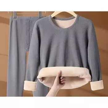 Зимние комплекты термобелья женские бархатные топы + длинные брюки удобные приятные для кожи эластичные утолщенные теплые комплекты из 2 предметов L чёрный