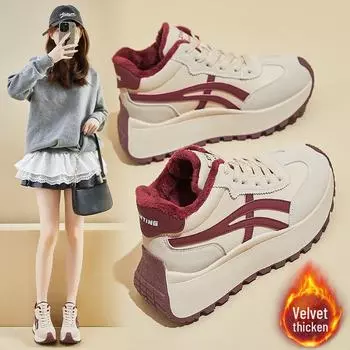 Зимние корейские бархатные женские туфли для пап 2024 года — теплые, на толстой подошве, повседневные XFK831-1 39 чёрный