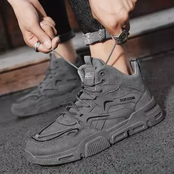 Зимние короткие ботинки 2024 года, спортивная повседневная обувь, кроссовки класса люкс, рабочие мужские короткие мотоциклетные ботинки, мягкие зимние ботинки 39 серый