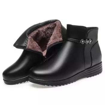 Зимние короткие ботинки на плоской подошве женские туфли для мамы бархатные женские хлопковые туфли пожилые теплые шерстяные туфли большого размера средние и старые кожаные туфли 35