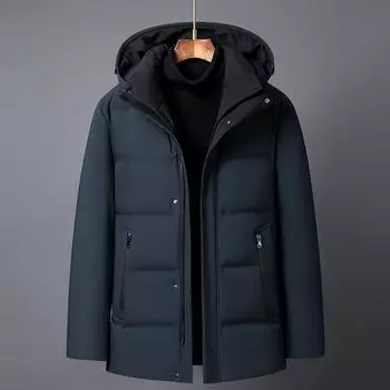 Зимние короткие пальто с перьями для мужчин, новые большие размеры 90%, куртки на белом утином пуху с капюшоном, толстые теплые мужские парки среднего возраста M чёрный