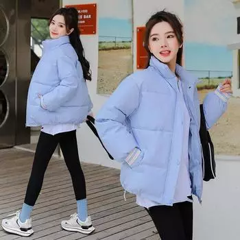 Зимние короткие парки женские на толстом пуху с хлопковой подкладкой женская мода оверсайз повседневные свободные куртки с воротником-стойкой и длинными рукавами S белый
