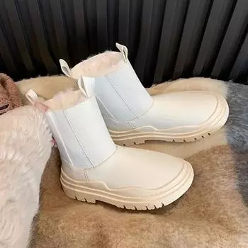 Зимние короткие плюшевые женские ботильоны на платформе Зимние модные зимние ботильоны Плюшевые туфли Толстые туфли на платформе Женские ботинки 35 белый