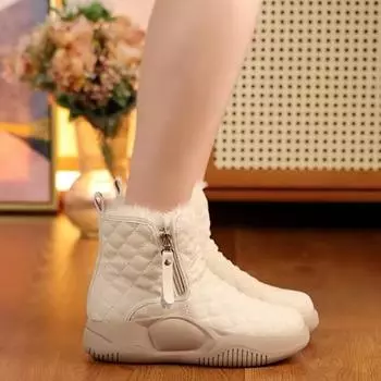 Зимние короткие зимние сапоги из искусственной кожи с мехом для женщин, большие размеры, на молнии, плюшевые, с толстой подошвой, хлопковые сапоги 35-40 35 чёрный