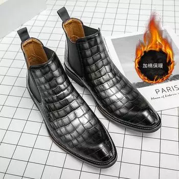 Зимние кожаные ботинки из бархата и хлопка, высокие кожаные ботинки, мужские повседневные ботинки Martin, короткие ботинки, британские кожаные ботинки, один ботинок 38