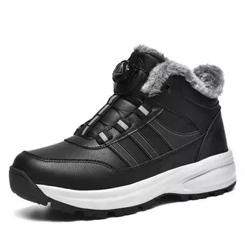 Зимние кожаные ботинки, мужская обувь, непромокаемые ботинки, мужские плюшевые теплые кроссовки, мужские уличные зимние ботильоны, повседневная обувь 37 чёрный