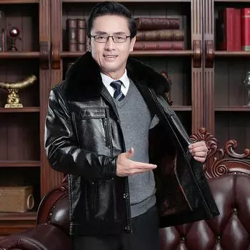 Зимние кожаные куртки для мужчин среднего и пожилого возраста, мужские повседневные кожаные куртки из утолщенного бархата, осенние и зимние пальто 170