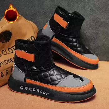 Зимние кожаные непромокаемые зимние ботинки, мужские утолщенные теплые и холодостойкие хлопковые ботинки с высоким берцем на меху 39