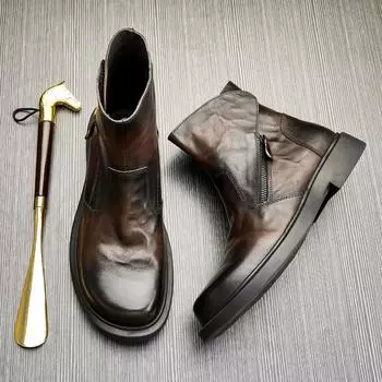 Зимние кожаные сапоги для помощи, модные ботинки с круглым носком, ботинки челси, повседневные ботинки Martin на платформе Tide, мужские ботинки Locomotive 38