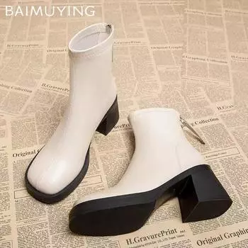 Зимние кожаные женские зимние ботильоны на среднем каблуке, дизайнерские мотоциклетные ботинки 2024 года, модные массивные новые туфли в готическом стиле Botas De Mujer 35 покинуть белый