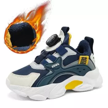 Зимние кроссовки для детей из хлопка Кроссовки из ПУ водонепроницаемые короткие флисовые теплые ультралегкие зимние кроссовки для мальчиков 28 чёрный