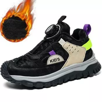 Зимние кроссовки для девочек, детская хлопковая обувь, спортивная обувь, водонепроницаемые вращающиеся кнопки, плюшевые теплые, сверхлегкие, для мальчиков, зимние кроссовки 26 армия зеленый