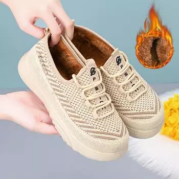 Зимние кроссовки на толстой платформе для женщин, теплые нескользящие прогулочные туфли на шнуровке с подкладкой из искусственного меха, лоферы для тренировок, удобные женские теннисные кроссовки 36