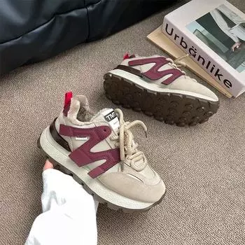 Зимние кроссовки в стиле ретро, женские кроссовки, теплые вафельные туфли на меху, роскошные кроссовки на толстой подошве, спортивная обувь для девочек 35 чёрный