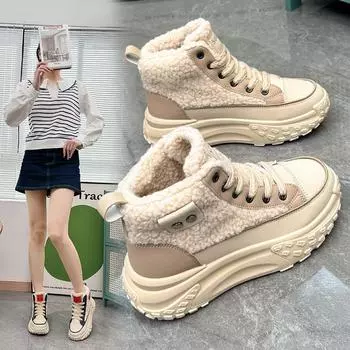 Зимние кроссовки женские 35-40 плюшевые модные туфли на платформе из искусственной кожи ботинки Tenis спортивная обувь женская обувь на плоской подошве 35 красный