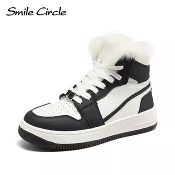 Зимние кроссовки женские из натуральной кожи, шерстяные туфли на шнуровке с высоким берцем, женские массивные кроссовки, кроссовки