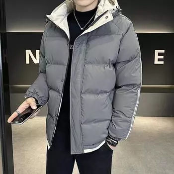 Зимние куртки для мужчин Хлопковая куртка Утолщенная теплая куртка Зимняя мужская хлопковая одежда с капюшоном Повседневные универсальные топы L серый