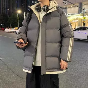 Зимние куртки для мужчин Куртка из хлопка с капюшоном Tide Loose Tops Молодежная мужская хлопковая куртка Утолщенная теплая куртка Универсальная куртка для отдыха M темно-серого