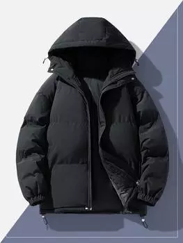 Зимние куртки для мужчин Повседневная хлопковая одежда Однотонная простая легкая утолщенная теплая хлопковая куртка с капюшоном Уютная мужская куртка M темно-серого