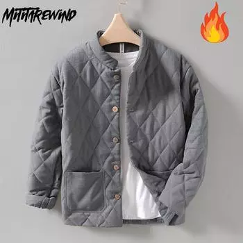 Зимние куртки для мужчин в китайском стиле, традиционная парка, мужская повседневная однобортная куртка с воротником-стойкой, утепленное пальто L синий