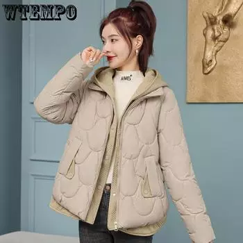 Зимние куртки для женщин, новая мода, короткие парки из двух предметов, зимнее женское холодное пальто в корейском стиле с капюшоном M хаки