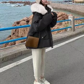 Зимние куртки для женщин, одежда 2023, новинка в корейской моде, пуховики, свободные, с длинными рукавами, с капюшоном, повседневные, однотонные парки S дубильная кора
